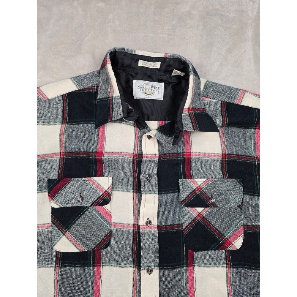 Vintage Northwest Territory Flannel Shirt Mens XL Black White Red Plaid Acrylic